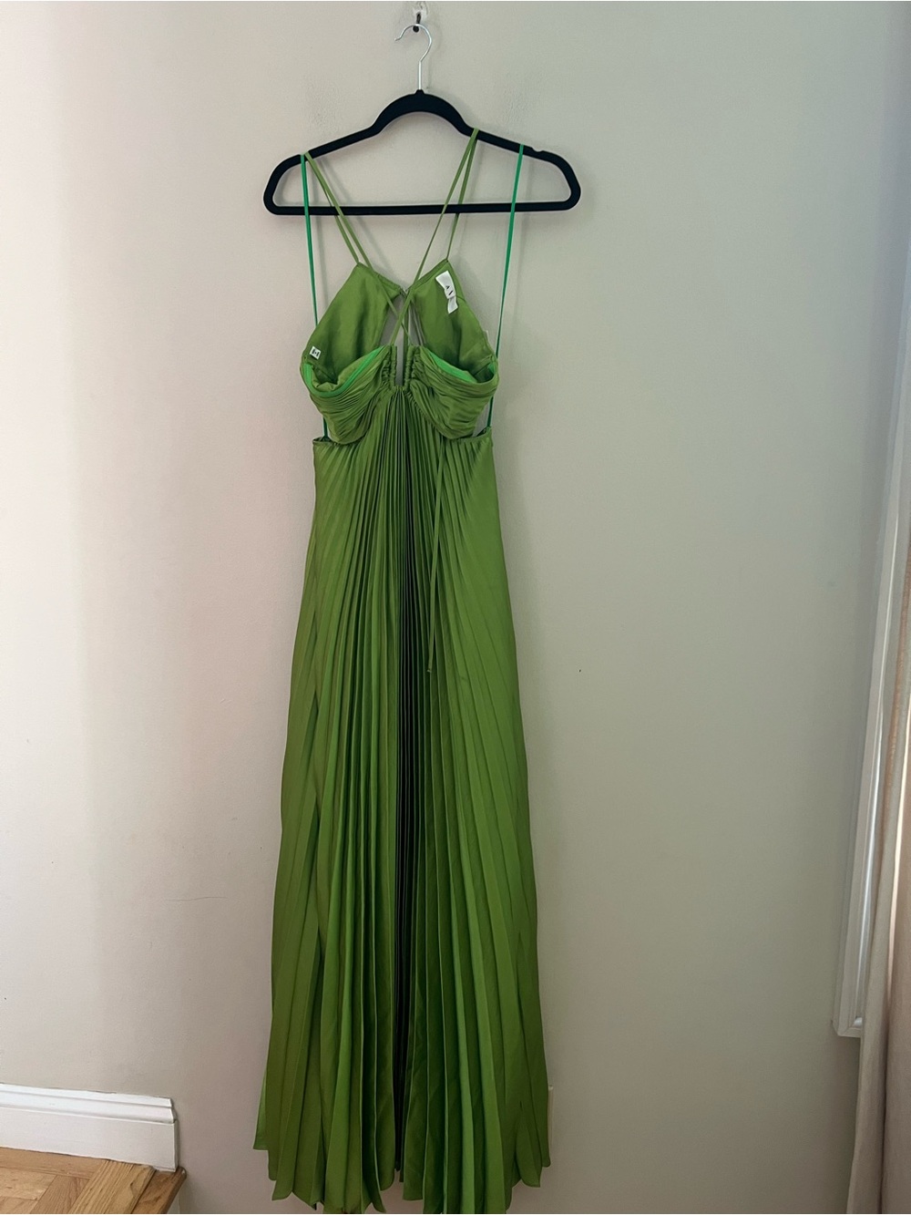 A.L.C. Strapless Pleated Maxi Dress in Lime Green - Picture 8 of 15
